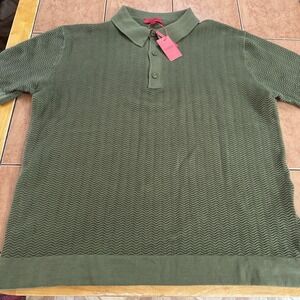 New Zanetti Polo Sweater Sz XL Mens Green Ribbed Short Sleeve NWT Shirt Thick